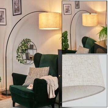 Bassagoda floor lamp, Arch lamps chrome, black, 1-light source, Fabric lampshade
