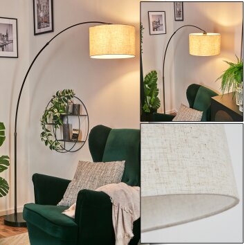 Bassagoda floor lamp, Arch lamps chrome, black, 1-light source, Fabric shade