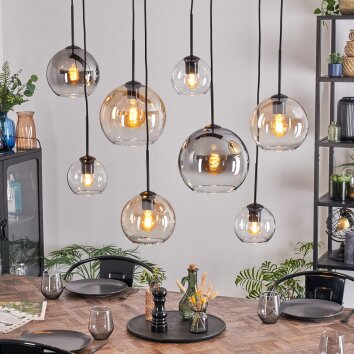 Koyoto hanging light, globe light, pendant light Amber, clear, Smoke-coloured, 8-light sources