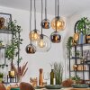 Koyoto hanging light, globe light, pendant light Amber, chrome, clear, Smoke-coloured, 6-light sources