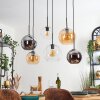 Koyoto hanging light, globe light, pendant light Amber, chrome, clear, Smoke-coloured, 6-light sources