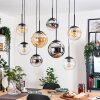 Gastor hanging light, globe light, pendant light Amber, chrome, clear, Smoke-coloured, 8-light sources