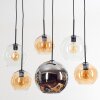 Koyoto hanging light, globe light, pendant light Amber, chrome, clear, Smoke-coloured, 6-light sources