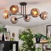Ripoll ceiling light, globe light chrome, clear, Smoke-coloured, 6-light sources