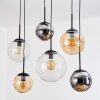 Gastor hanging light, globe light, pendant light Amber, chrome, clear, Smoke-coloured, 6-light sources