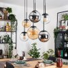 Gastor hanging light, globe light, pendant light Amber, chrome, clear, Smoke-coloured, 6-light sources