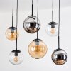 Gastor hanging light, globe light, pendant light Amber, chrome, clear, Smoke-coloured, 6-light sources