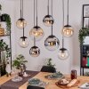 Gastor hanging light, globe light, pendant light Amber, chrome, clear, Smoke-coloured, 8-light sources