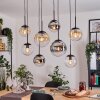 Gastor hanging light, globe light, pendant light Amber, chrome, clear, Smoke-coloured, 8-light sources