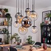 Gastor hanging light, globe light, pendant light Amber, chrome, clear, Smoke-coloured, 8-light sources