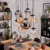 Gastor hanging light, globe light, pendant light Amber, chrome, clear, Smoke-coloured, 8-light sources