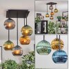 Koyoto ceiling light, globe light blue, gold, green, 5-light sources