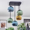 Koyoto ceiling light, globe light blue, gold, green, 5-light sources