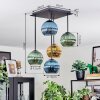 Koyoto ceiling light, globe light blue, gold, green, 5-light sources