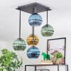 Koyoto ceiling light, globe light blue, gold, green, 5-light sources