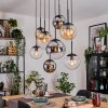 Gastor hanging light, globe light, pendant light Amber, chrome, clear, Smoke-coloured, 8-light sources