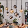 Gastor hanging light, globe light, pendant light Amber, chrome, clear, Smoke-coloured, 8-light sources