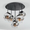 Ripoll ceiling light, globe light chrome, clear, Smoke-coloured, 5-light sources