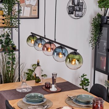 Gastor hanging light, globe light, pendant light blue, green, clear, coppery, 5-light sources