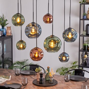 Ripoll hanging light, globe light, pendant light blue, green, coppery, 8-light sources