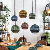 Koyoto hanging light, globe light, pendant light blue, gold, green, coppery, 6-light sources