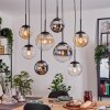 Gastor hanging light, globe light, pendant light Amber, chrome, clear, Smoke-coloured, 8-light sources