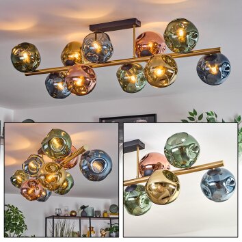 Ripoll ceiling light, globe light gold, black, 10-light sources
