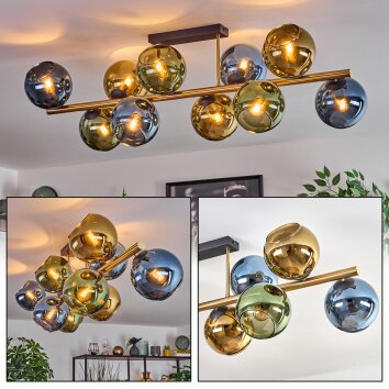 Koyoto ceiling light, globe light gold, black, 10-light sources