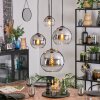 Koyoto hanging light, globe light, pendant light 35 cm chrome, clear, Smoke-coloured, 4-light sources