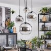 Koyoto hanging light, globe light, pendant light 35 cm chrome, clear, Smoke-coloured, 4-light sources