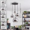 Koyoto hanging light, globe light, pendant light 35 cm chrome, clear, Smoke-coloured, 4-light sources