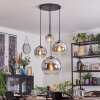 Koyoto hanging light, globe light, pendant light 35 cm chrome, clear, Smoke-coloured, 4-light sources