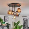 Koyoto ceiling light, globe light 37 cm Amber, chrome, clear, Smoke-coloured, 5-light sources