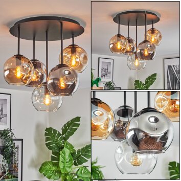 Ripoll ceiling light, globe light Amber, clear, Smoke-coloured, 5-light sources