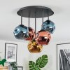 Ripoll ceiling light, globe light blue, gold, coppery, 5-light sources