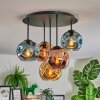 Ripoll ceiling light, globe light blue, gold, coppery, 5-light sources
