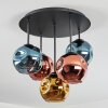 Ripoll ceiling light, globe light blue, gold, coppery, 5-light sources