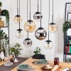 Gastor hanging light, globe light, pendant light Amber, chrome, clear, Smoke-coloured, 8-light sources