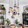 Gastor hanging light, globe light, pendant light Amber, chrome, clear, Smoke-coloured, 8-light sources