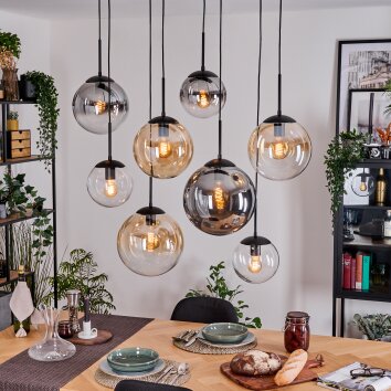 Gastor hanging light, globe light, pendant light Amber, clear, Smoke-coloured, 8-light sources