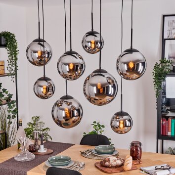 Gastor hanging light, globe light, pendant light chrome, Smoke-coloured, 8-light sources