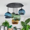 Koyoto ceiling light, globe light 45 cm blue, gold, green, 5-light sources
