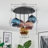 Koyoto ceiling light, globe light 45 cm blue, gold, coppery, 5-light sources