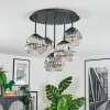 Ripoll ceiling light, globe light chrome, clear, Smoke-coloured, 5-light sources
