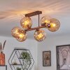 Koyoto ceiling light, globe light Amber, 6-light sources