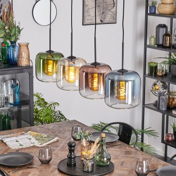 Lauden hanging light, pendant light Amber, blue, green, clear, coppery, 4-light sources