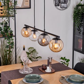 Gastor hanging light, globe light, pendant light Amber, clear, Smoke-coloured, 4-light sources