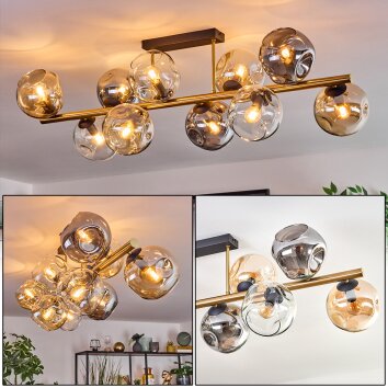 Ripoll ceiling light, globe light gold, black, 10-light sources