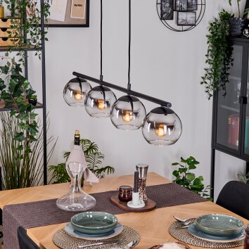 Koyoto hanging light, globe light, pendant light chrome, clear, Smoke-coloured, 4-light sources