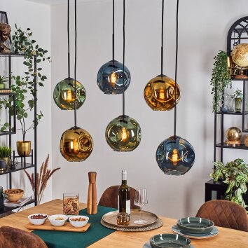 Ripoll hanging light, globe light, pendant light blue, gold, green, 6-light sources
